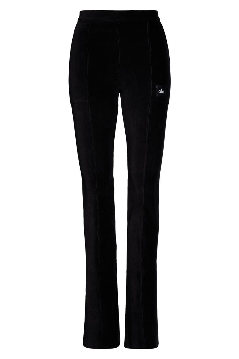Winter Break High Waist Flare Microcorduroy Pants, Alternate, color, BLACK