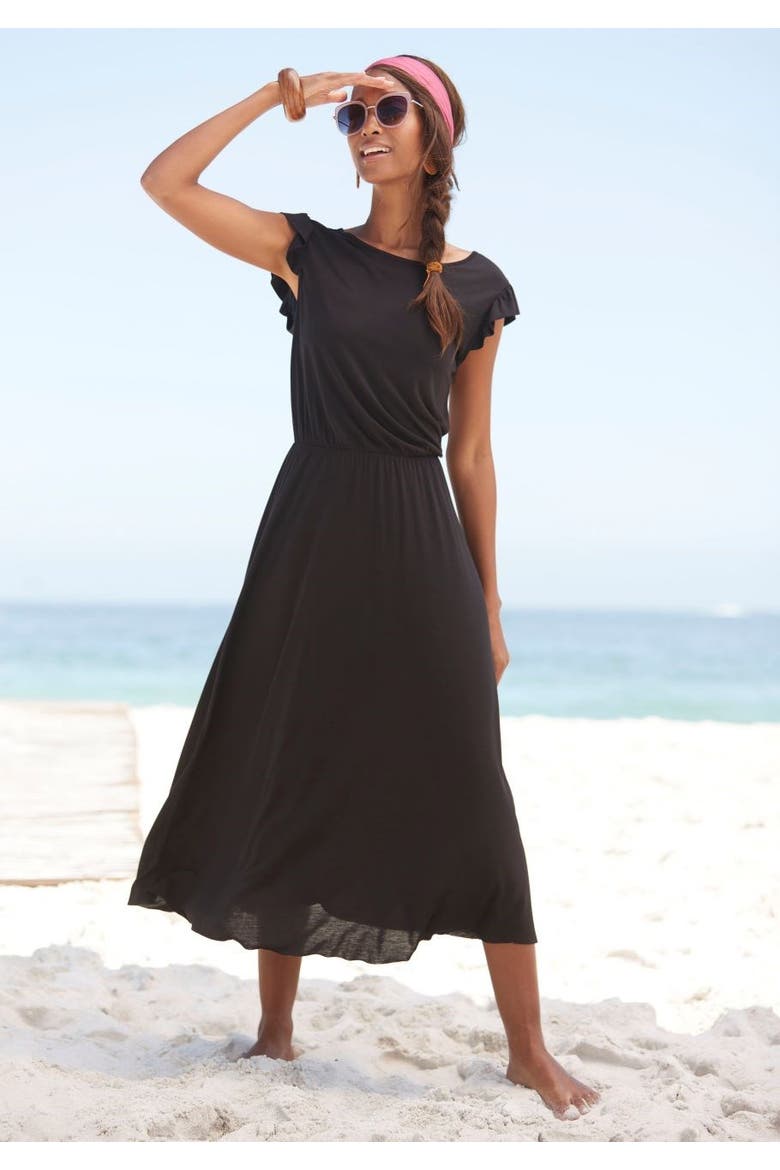 Flutter Sleeve Dress, Alternate, color, Black