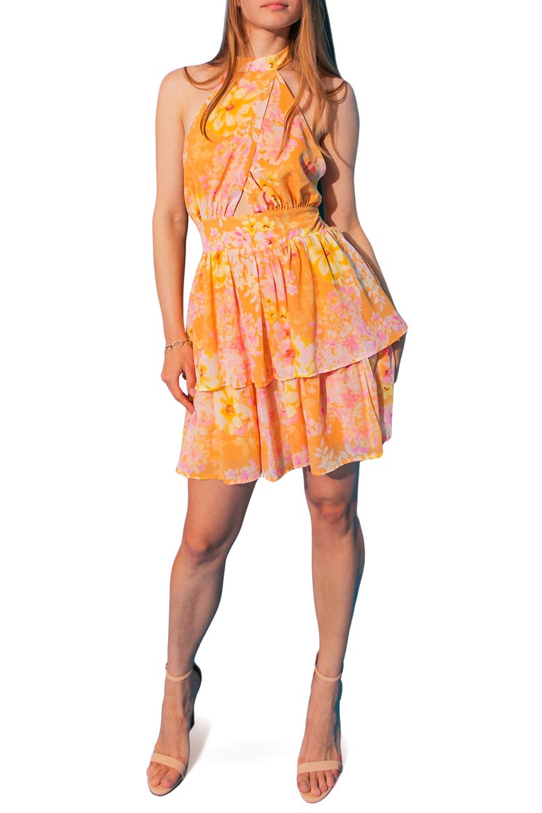 Floral Halter Minidress, Main, color, ORANGE