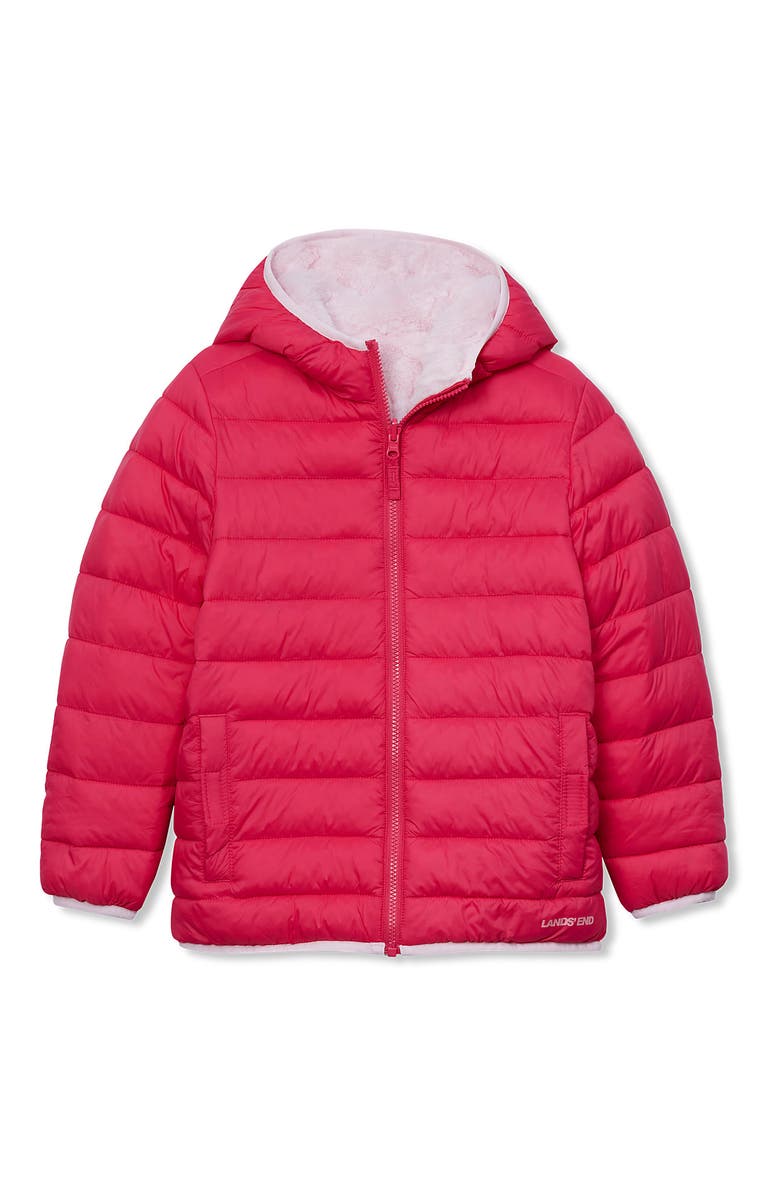 Lands' End Girls Water Resistant Reversible Hooded Jacket, Main, color, Raspberry Sorbet/Pink