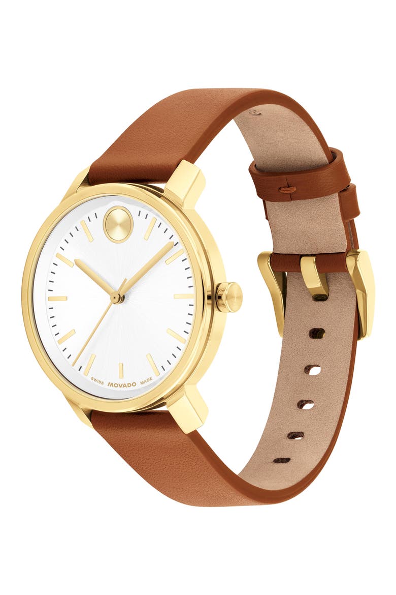 Bold Access Leather Strap Watch, 34mm, Alternate, color, SILVER DIAL