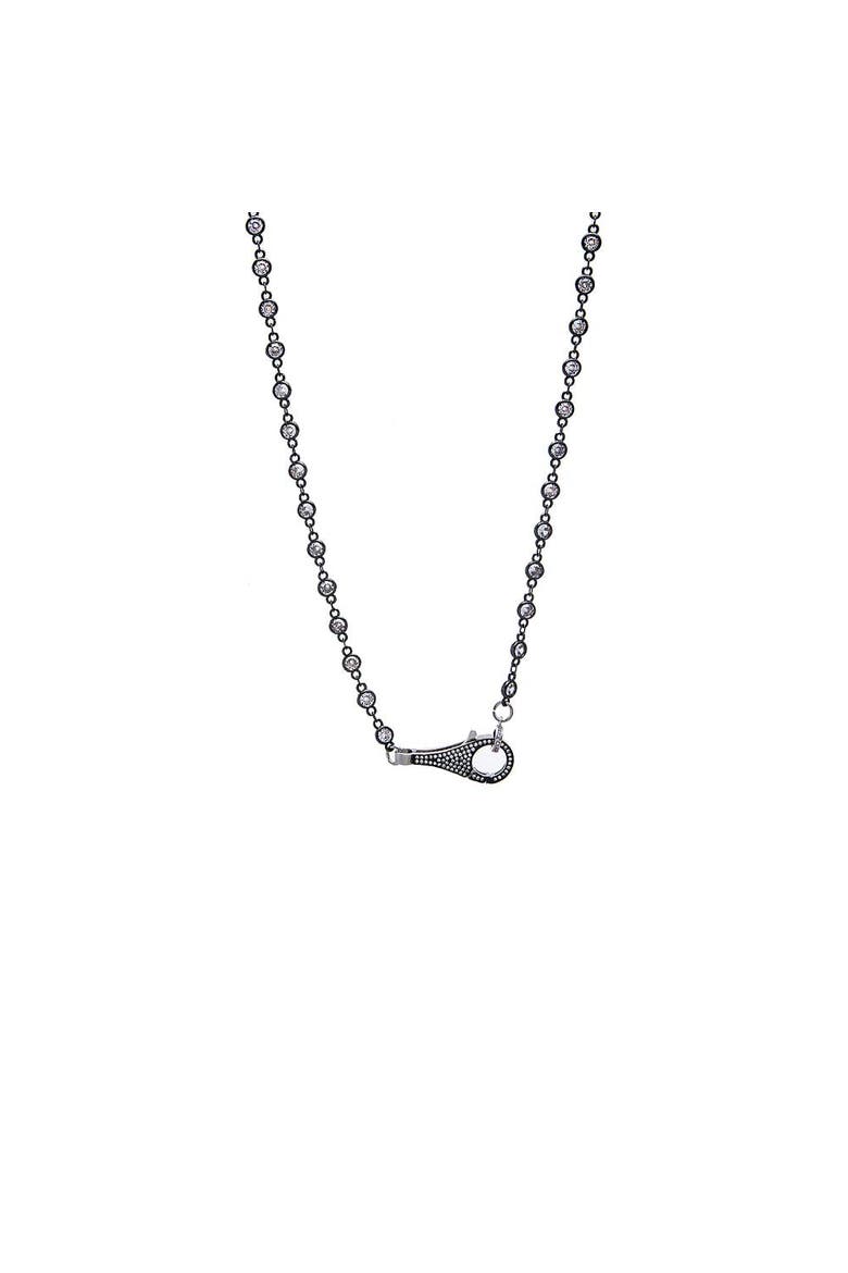 Black Rhodium CZ Bezel Lobster Clasp Chain Necklace, Main, color, Black