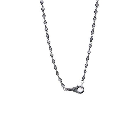 Black Rhodium CZ Bezel Lobster Clasp Chain Necklace