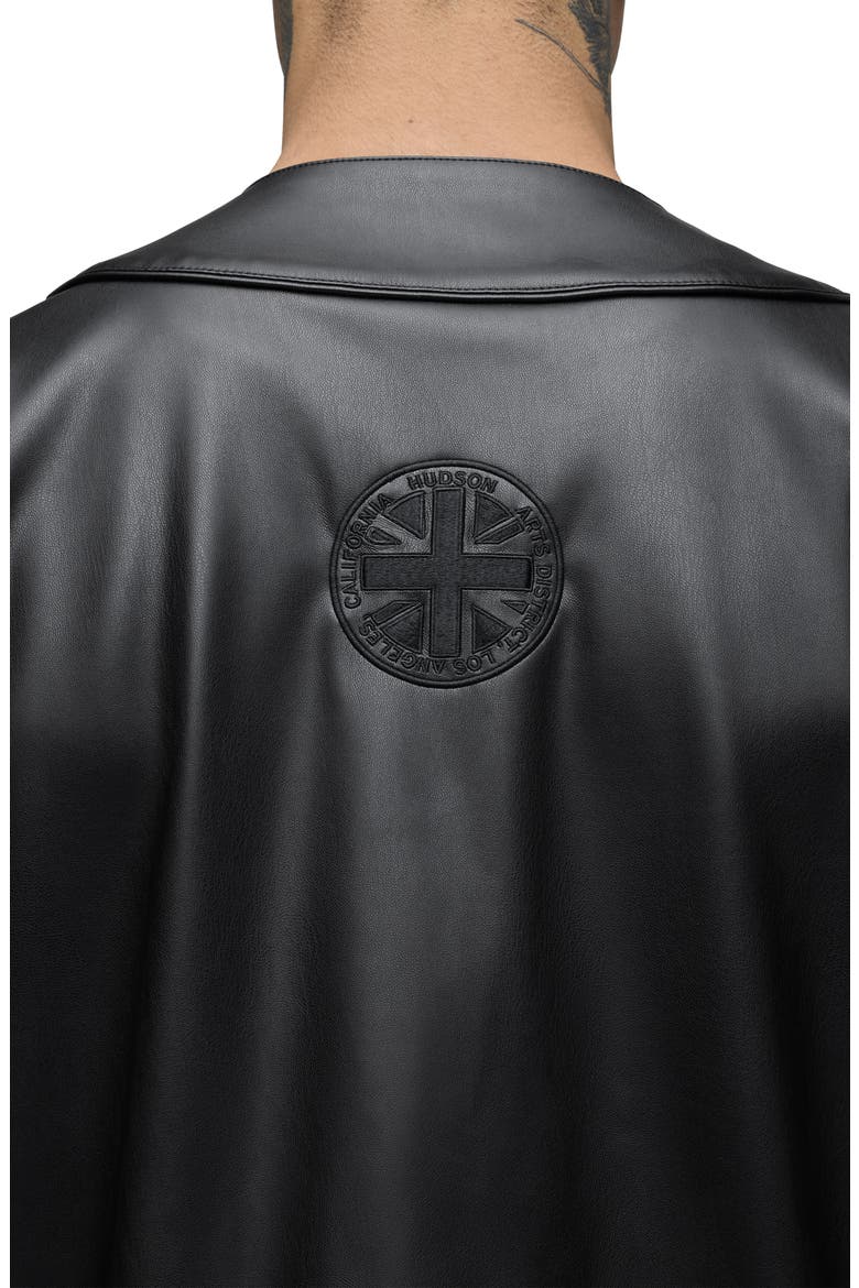 Faux Leather Baseball Jersey, Alternate, color, BLACK