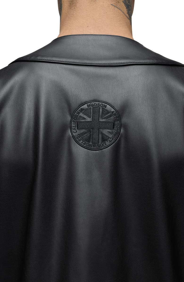 Hudson Jeans Faux Leather Baseball Jersey, Alternate, color, Black