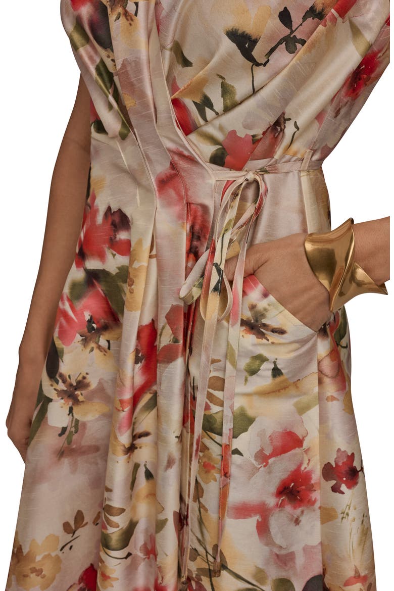 Floral Wrap Front Midi Dress, Alternate, color, EGGSHELL