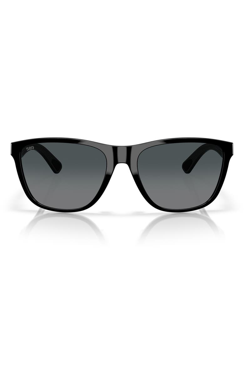 Costa Del Mar 57mm Polarized Rectangular Sunglasses, Main, color, Black/ Gray Gradient 580G