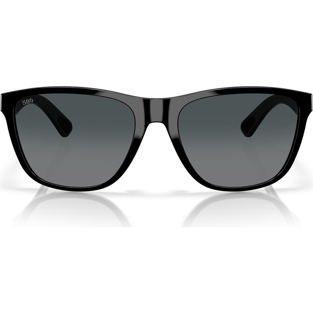 Costa Del Mar 57mm Polarized Rectangular Sunglasses In Black/gray Gradient 580g