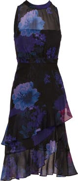 Adrianna Papell Glitter Floral Ruffle Midi Dress