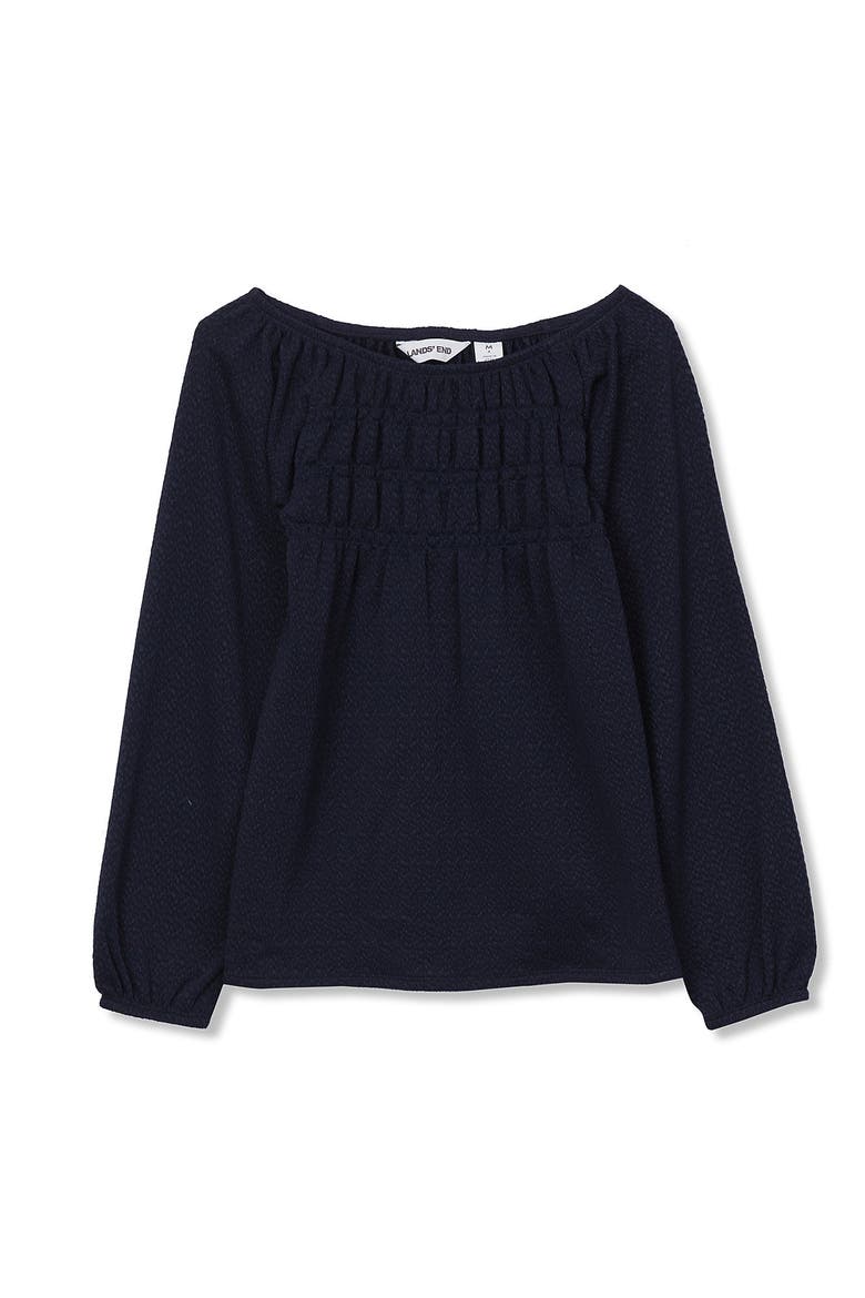 Girls Smocked Long Sleeve Knit Shirt, Main, color, Classic Navy