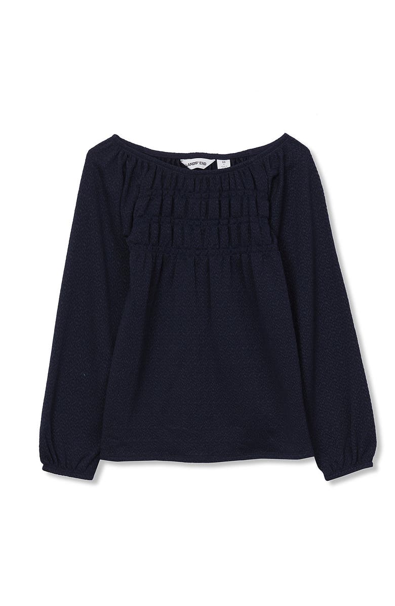 Lands' End Girls Smocked Long Sleeve Knit Shirt, Main, color, Classic Navy