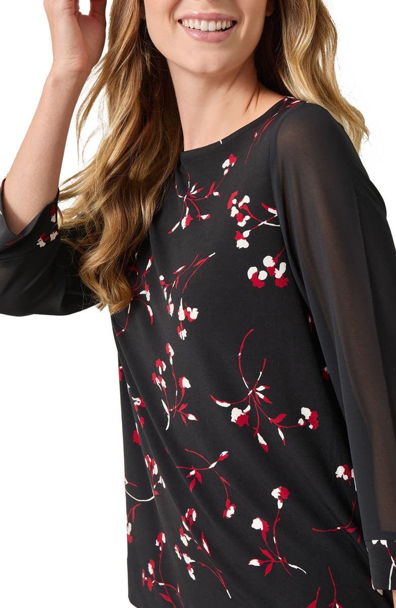 KASPER Print Sheer Sleeve Top, Alternate, color, 