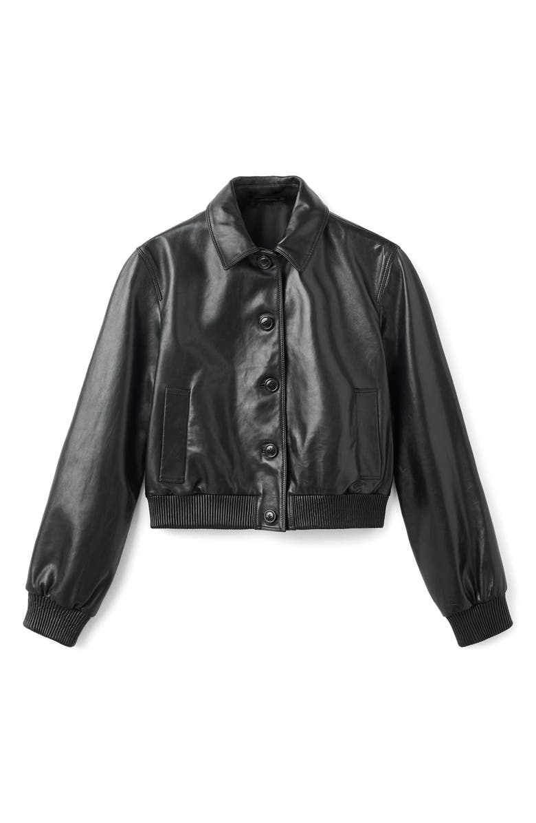 MANGO Selection Leather Bomber Jacket, Alternate, color, Black