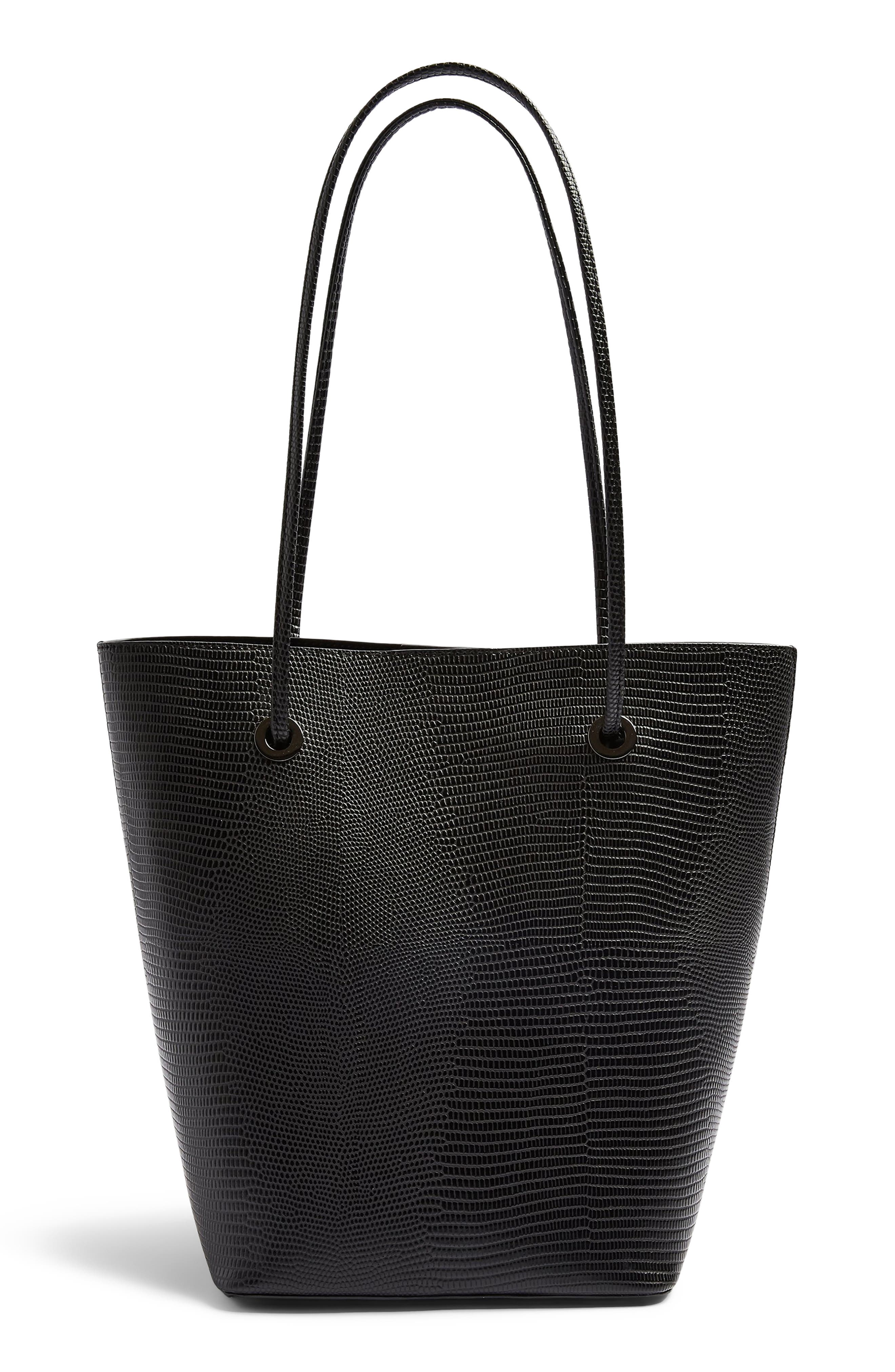 Topshop Salt Lizard Embossed Faux Leather Tote, Main, color, 