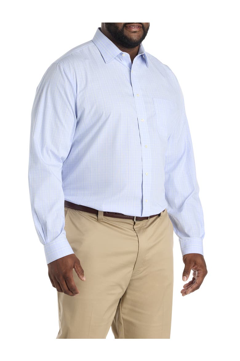 Big & Tall Non-Iron Glen Plaid Dress Shirt, Alternate, color, LIGHT BLUE