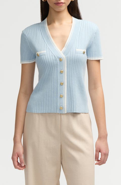 Stripe Short Sleeve Crop Cardigan