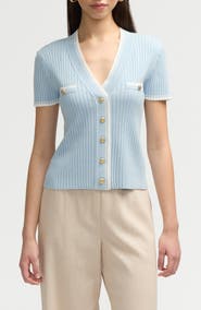 NVLT Stripe Short Sleeve Crop Cardigan