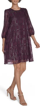 Calvin Klein Metallic Plaid Chiffon Trapeze Dress