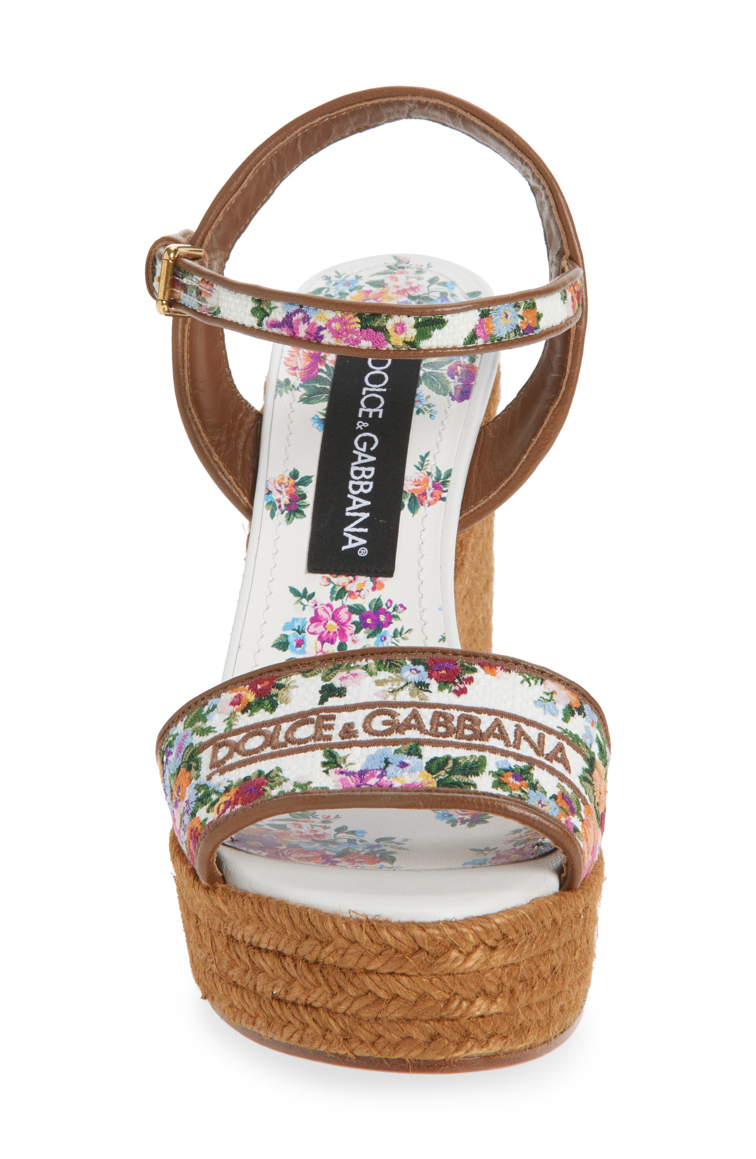 Dolce&Gabbana Floral Embroidered Espadrille Wedge Sandal, Alternate, color, Bianco/ Multicolor