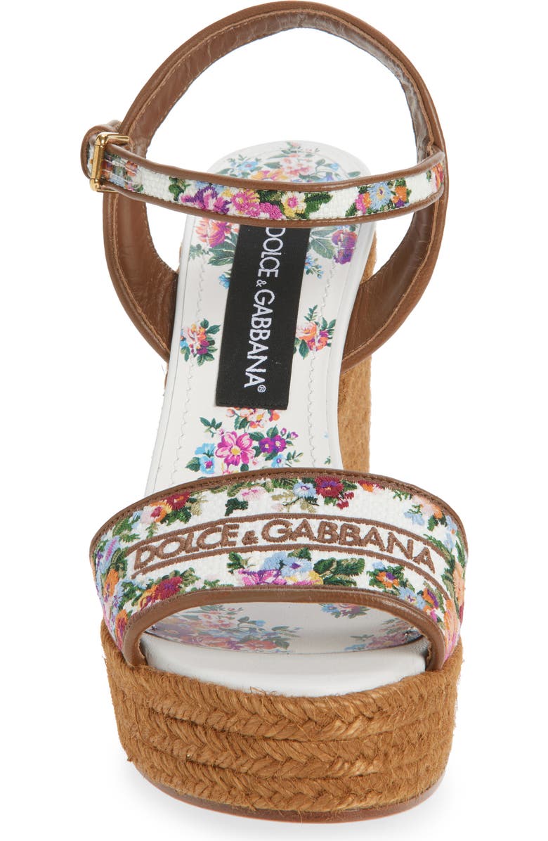 Dolce&Gabbana Floral Embroidered Espadrille Wedge Sandal, Alternate, color, Bianco/ Multicolor