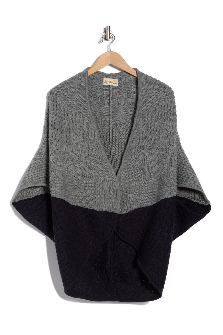 Knit Cocoon Ruana, Alternate, color, GREY/ BLACK