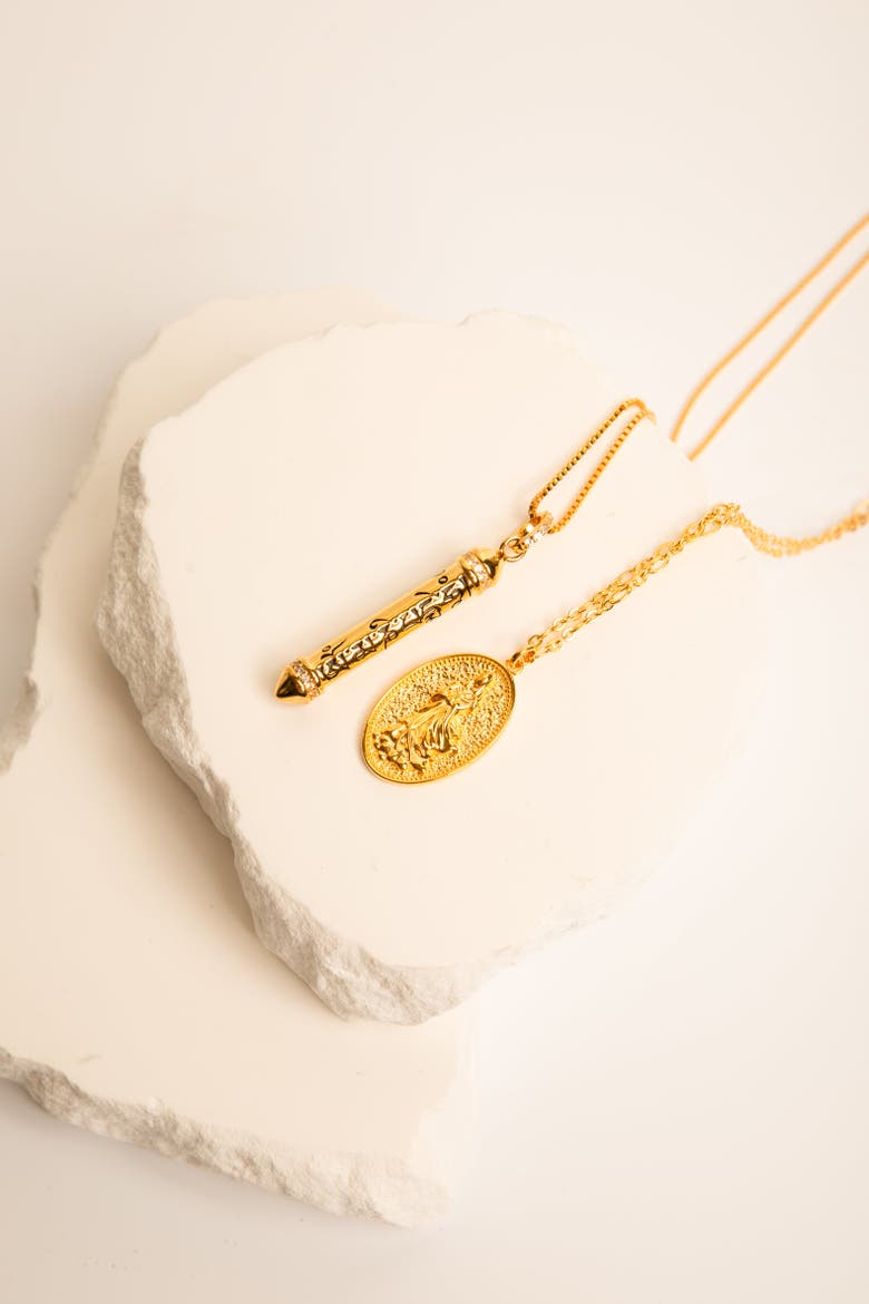 Om Mani Padme Hum White Topaz Prayer Necklace, Alternate, color, Gold