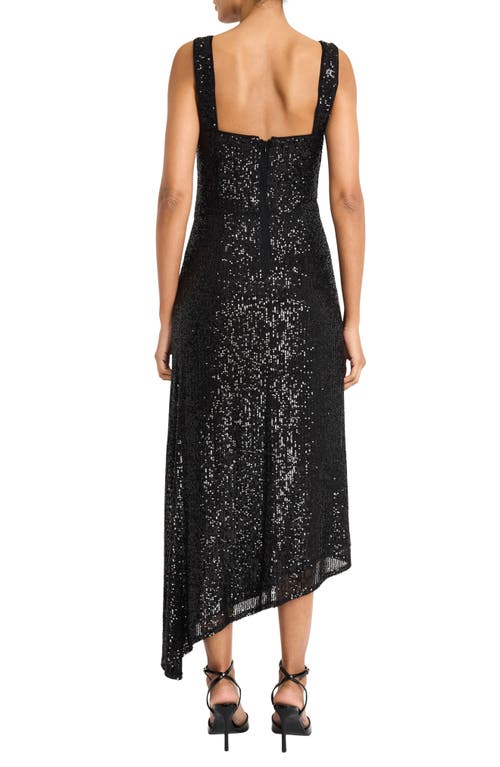Maggy London Sequin Sleeveless Asymmetric Gown In Black