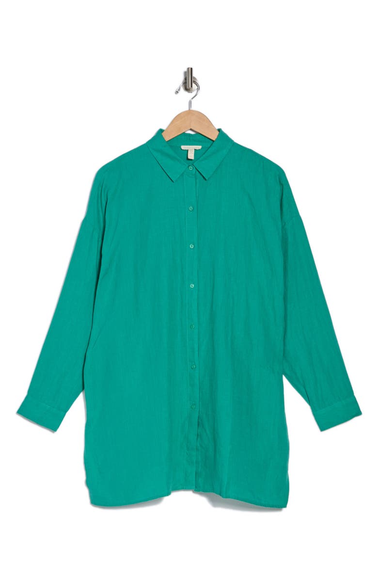 Eileen Fisher Classic Long Organic Linen Button-Up Shirt, Alternate, color, 