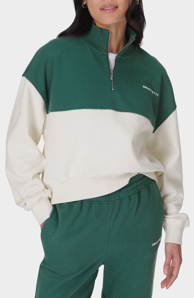 Sweaty Betty Revive Colorblock Half Zip Sweatshirt, Main, color, Glade Green Colour Block
