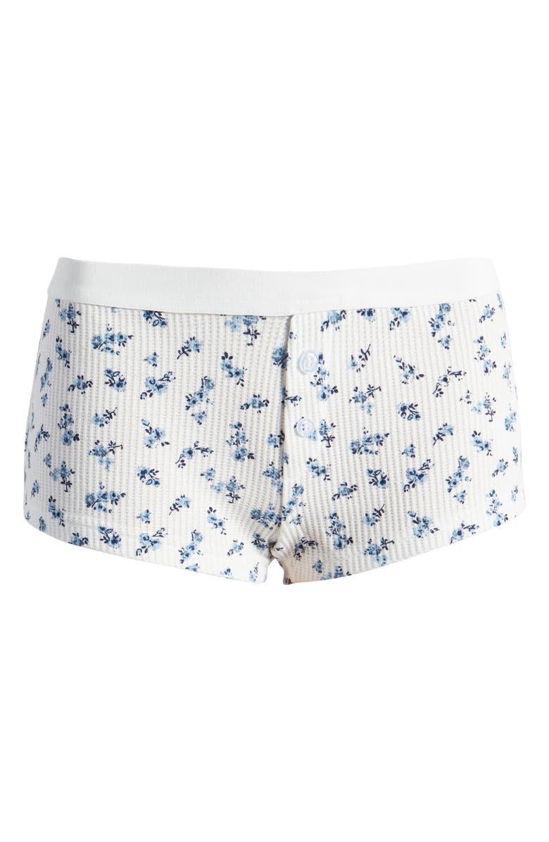 EDIKTED Pamper Floral Waffle Knit Micro Shorts, Alternate, color, White