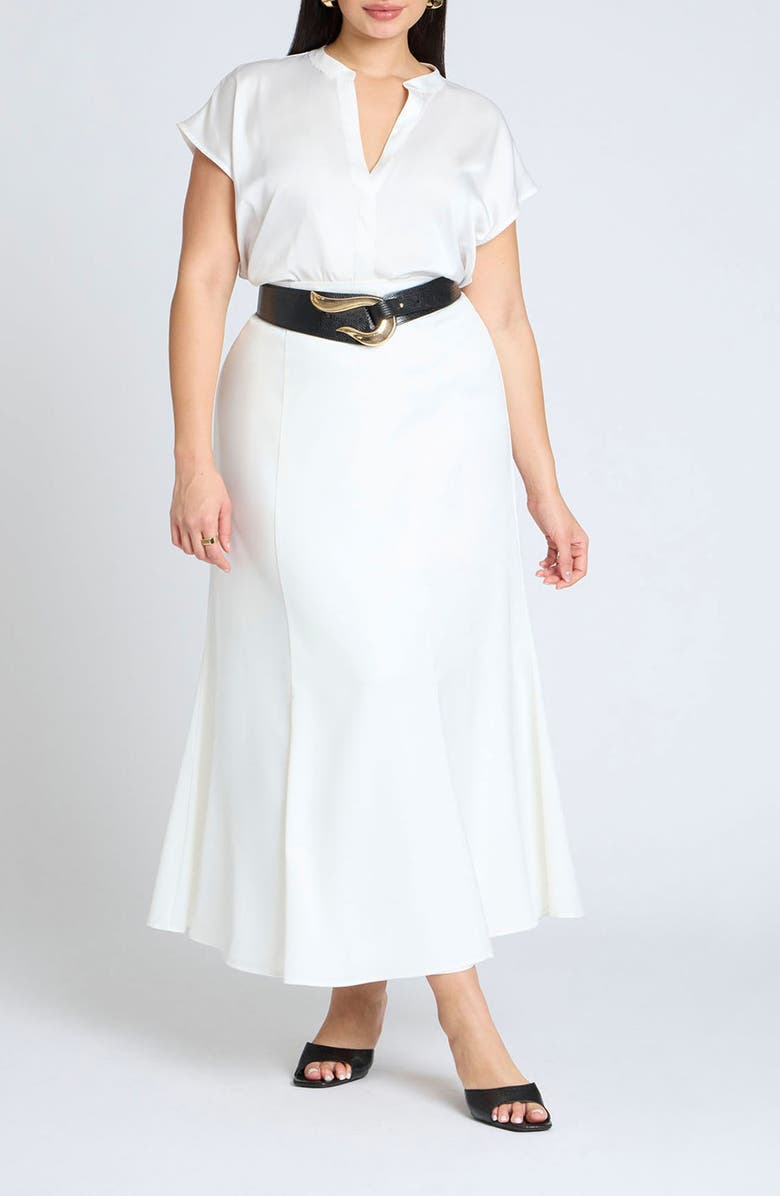 ELOQUII Short Sleeve Satin Button-Up Shirt, Alternate, color, 