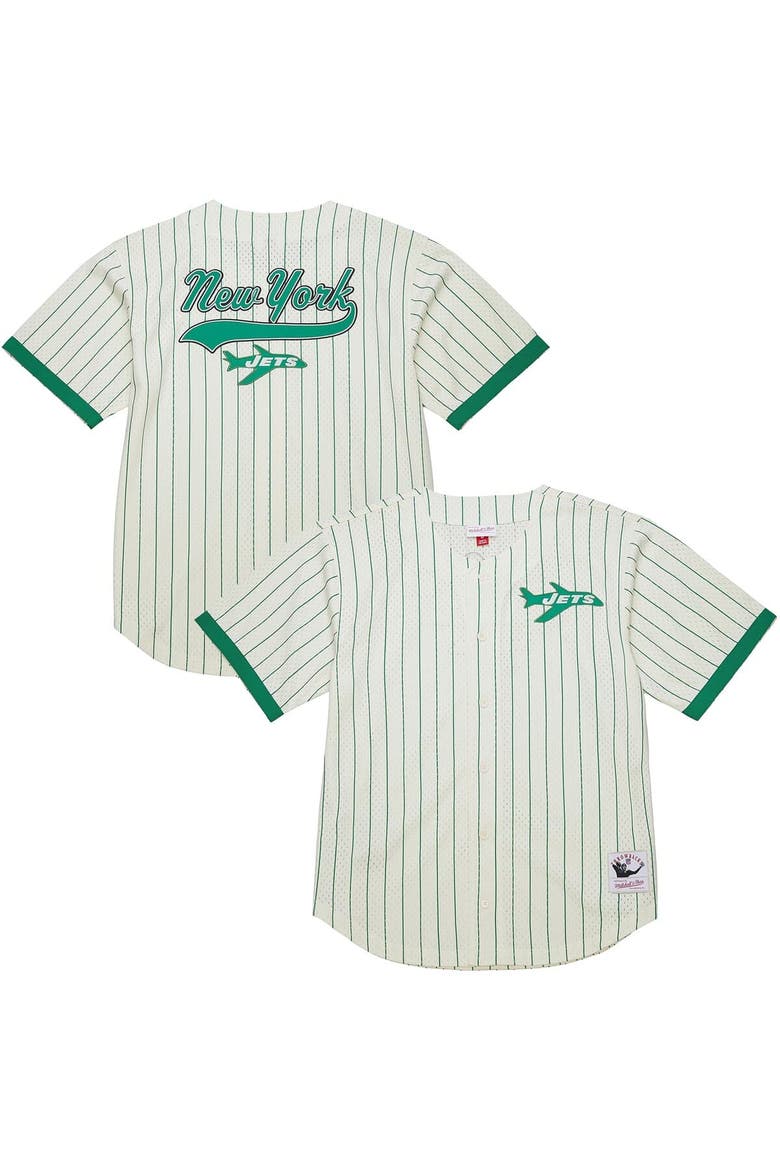 Men's Mitchell & Ness  Cream New York Jets Vintage Logo Final Seconds Full-Button Mesh Top, Main, color, Cream