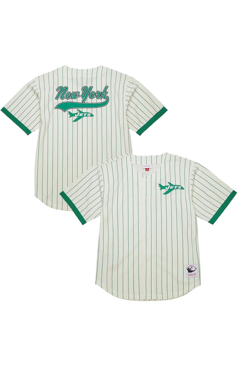 Mitchell & Ness Men's Mitchell & Ness Cream New York Jets Vintage Logo Final Seconds Full-Button Mesh Top, Main, color, Cream