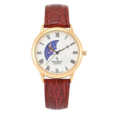 Vintage Left Window Sun Moon Leather Watch- 38MM