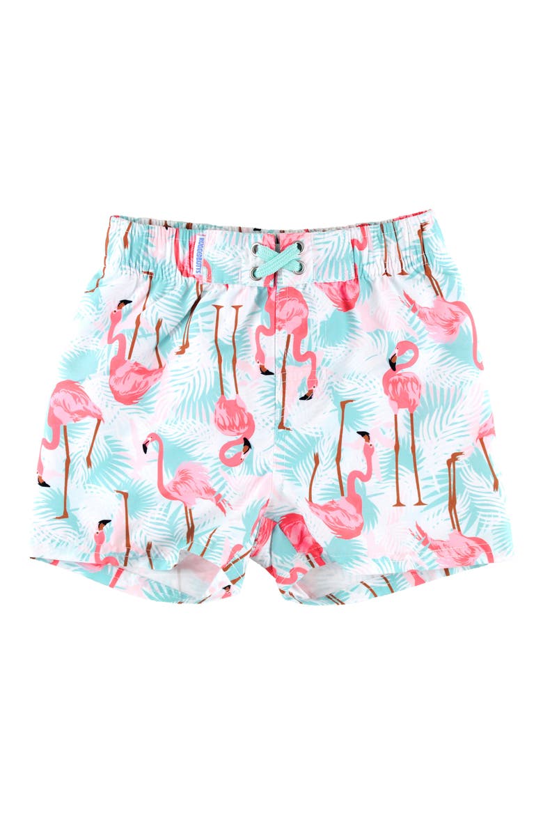 Kids' Flamingo Swim Trunks, Main, color, WHITE