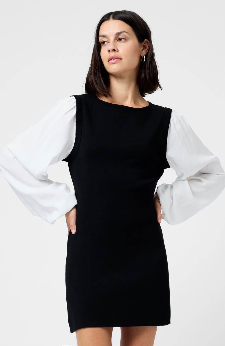 French Connection Maxime Long Sleeve Shift Dress, Alternate, color, Black-Summer White