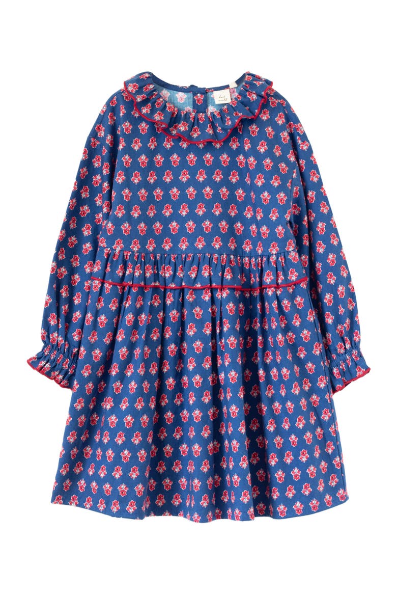 Girls' Ruffle Collar Dress in Long Sleeves | Red and Navy, Main, color, Blue