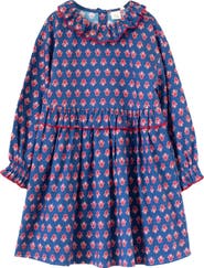Beet World Girls' Ruffle Collar Dress in Long Sleeves | Red and Navy