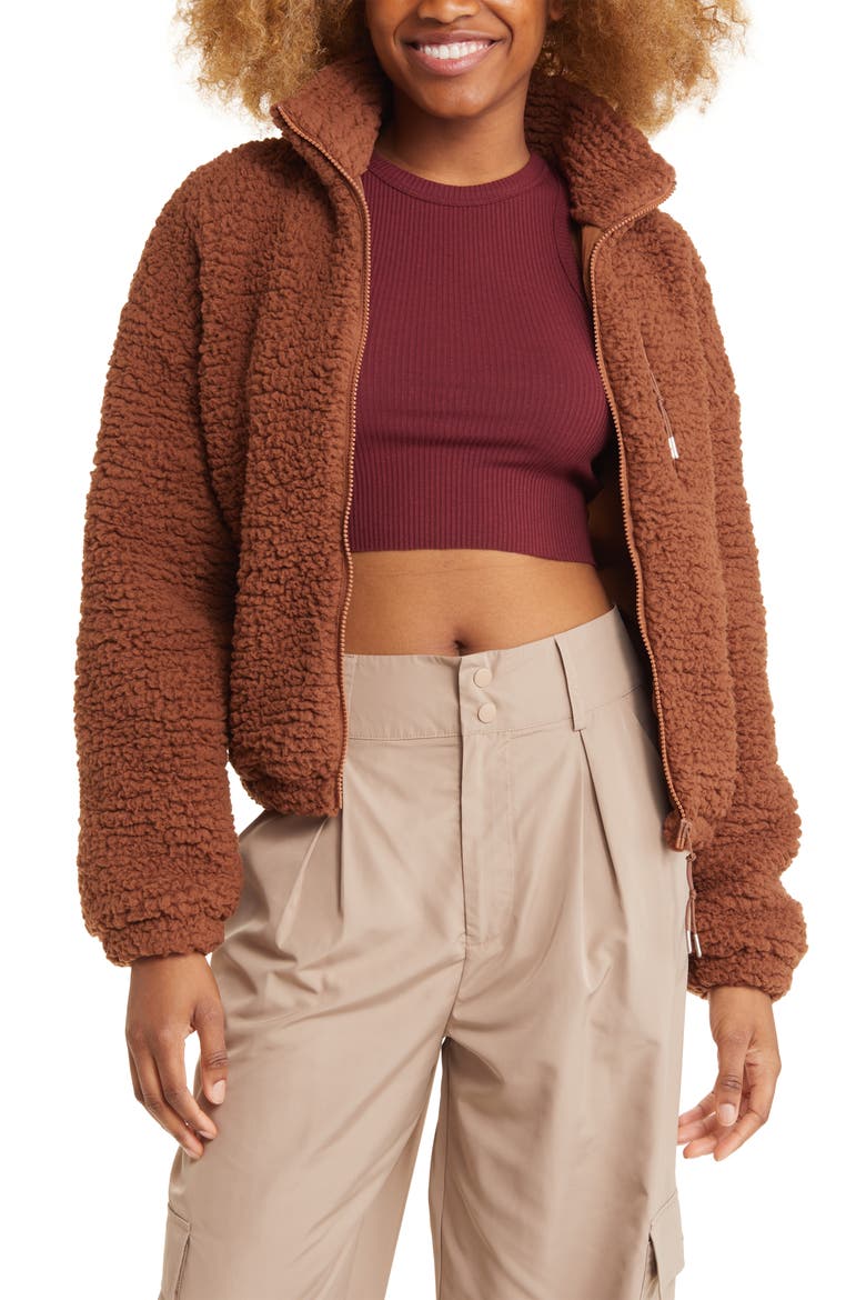 High Pile Fleece Zip-Up Jacket, Main, color, BROWN KONA