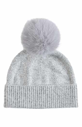Marled Cashmere Beanie with Faux Fur Pom