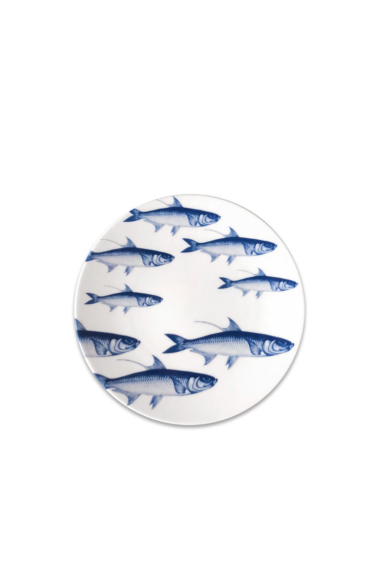 School of Fish Blue Coupe Salad Plate - Porcelain - Set 4, Main, color, BLUE