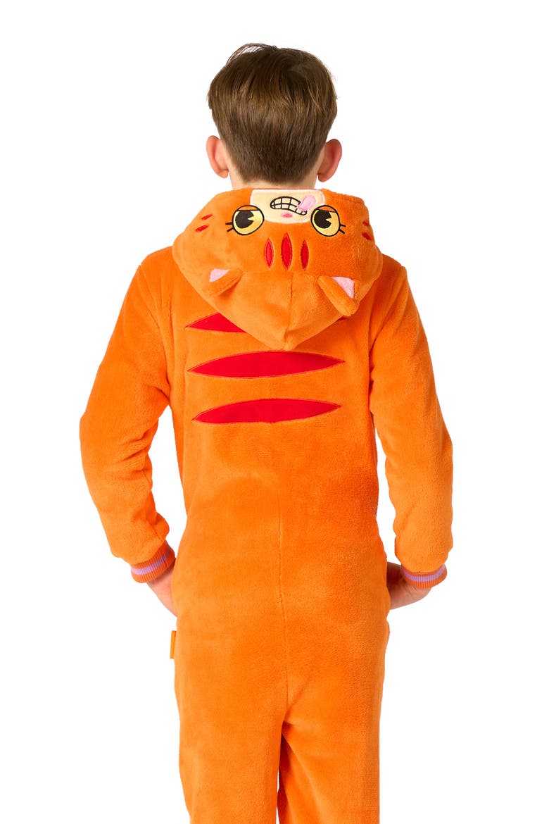 Kids' Orange Cat One Piece Hooded Jumpsuit, Alternate, color, ORANGE