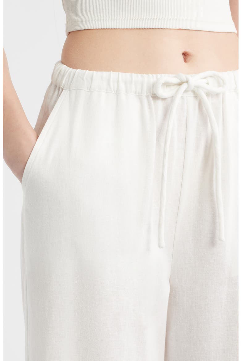 Emmie Cotton & Linen Drawstring Pants, Alternate, color, WHITE PALM EMBROIDERY