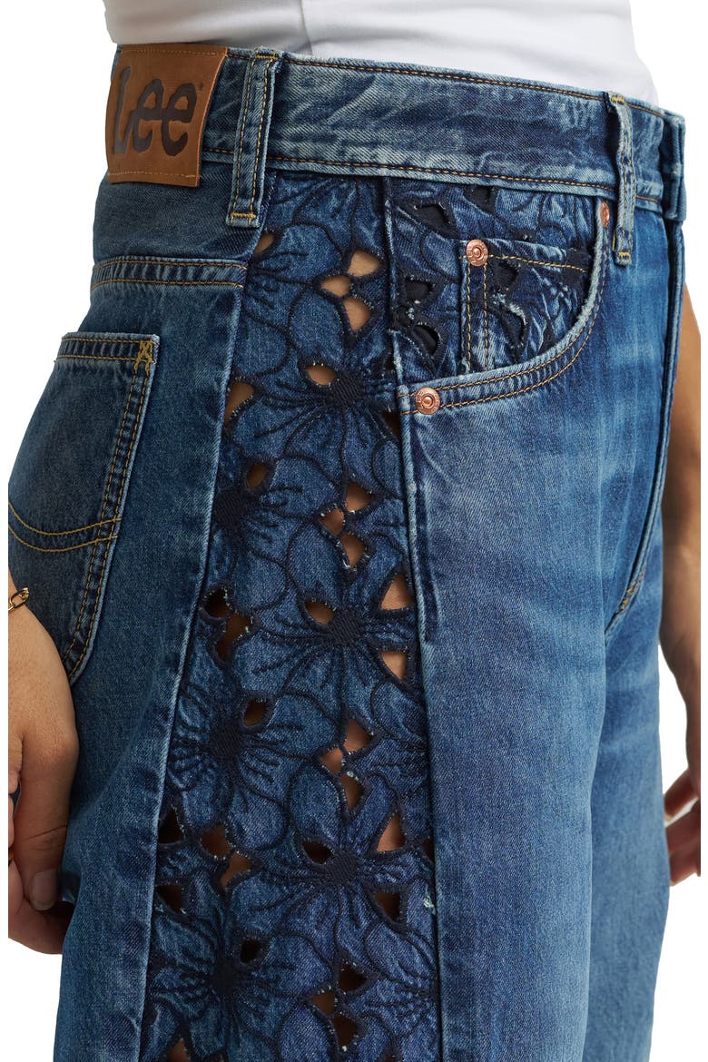 Rider™ Embroidered Raw Hem Low Slung Barrel Jeans, Alternate, color, BLUE ROYALTY