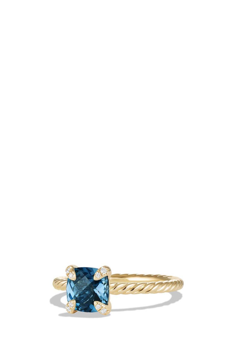 David Yurman 'Châtelaine' Ring with Diamonds in 18K Gold, Alternate, color, Gold/ Hampton Blue Topaz