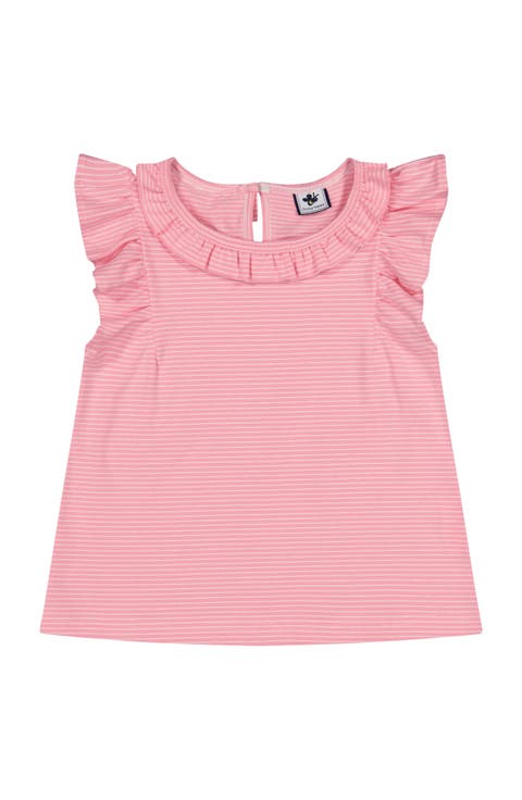 Colette Flutter Sleeve Top Pink Mini Stripe