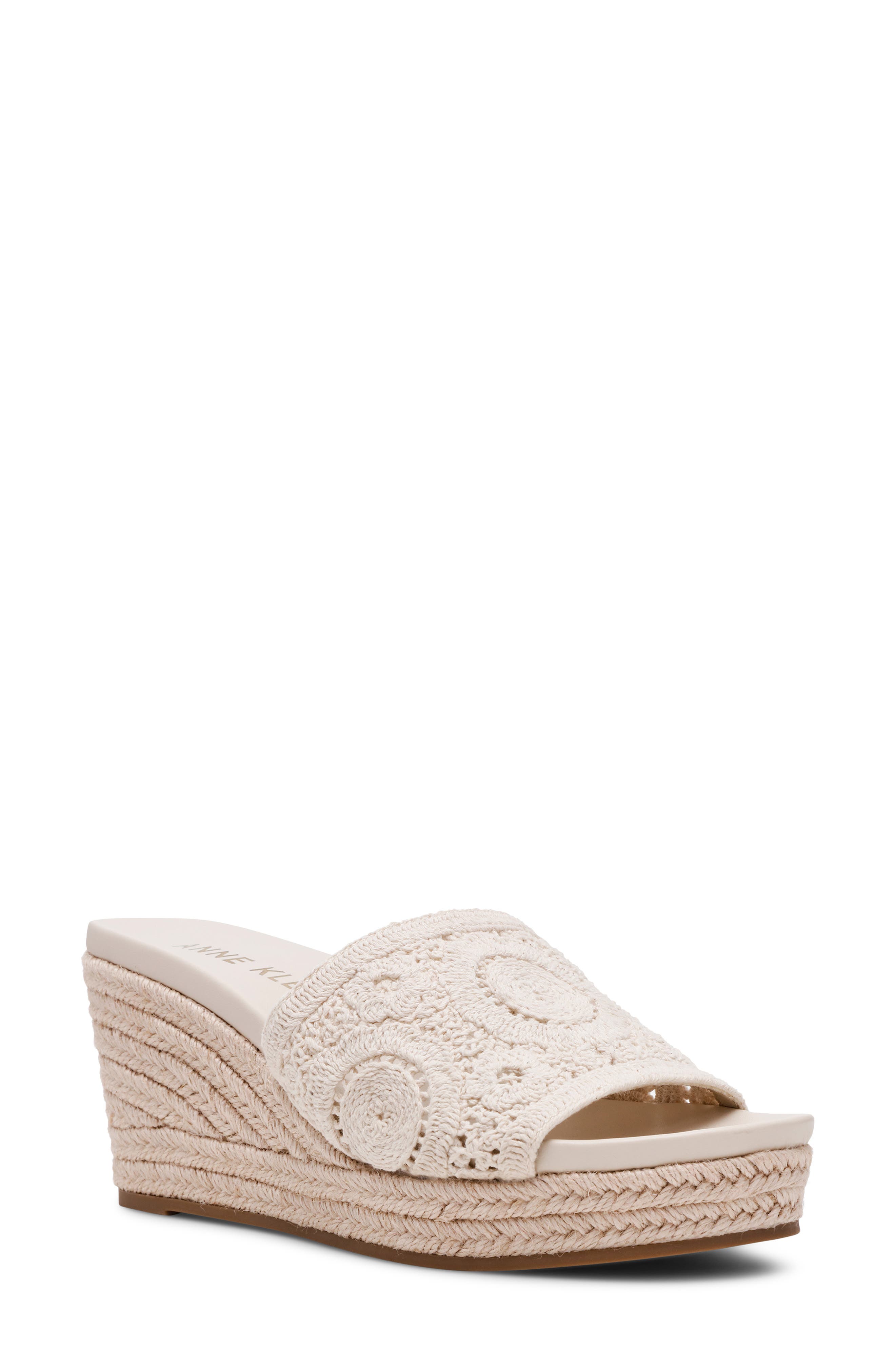 Anne Klein Effy Espadrille Slide Sandal, Main, color, Creme Crochet