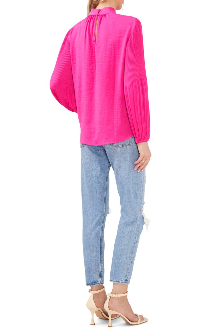 Pleated Long Sleeve Mock Neck Blouse, Alternate, color, POMEGRANTE PINK