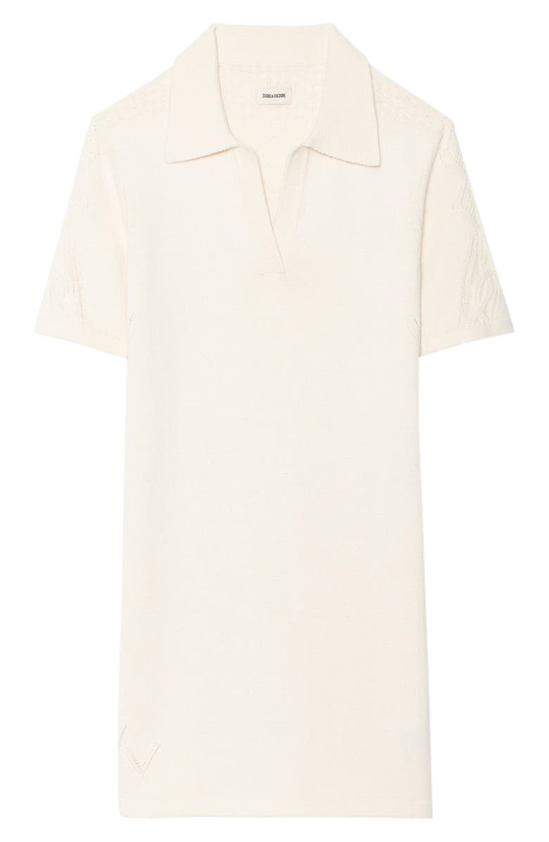 Zadig & Voltaire Lulu Cotton & Wool Jacquard Polo Sweater Dress, Alternate, color, Vanille