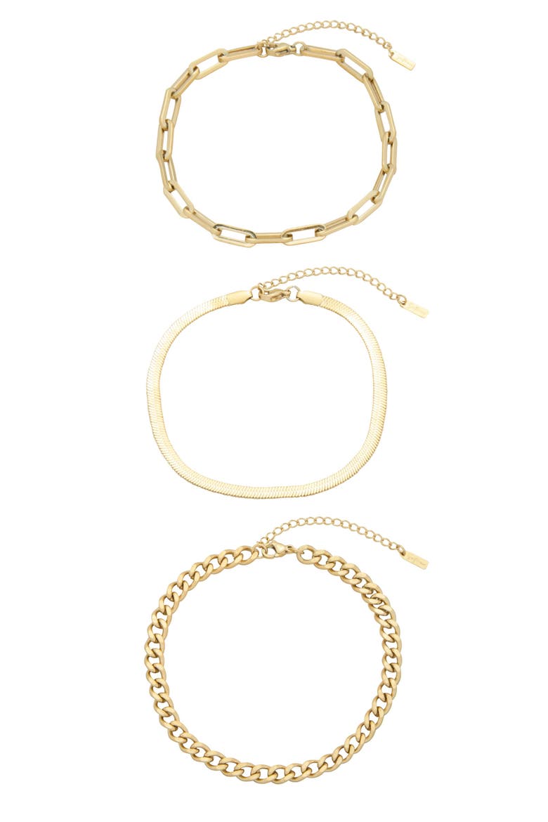 Set of 3 Assorted Chain Anklets, Main, color, GOLD